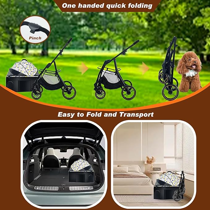 Pet Stroller 3 in 1 Folding Lightweight Dog Stroller with Detachable Carrier & Storage Basket 4 Wheels