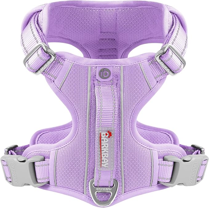 BARKBAY Dog Harness No Pull with ID Tag Pocket - Heavy Duty, Reflective, Easy Control for Large Dogs (Violet Purple,L)