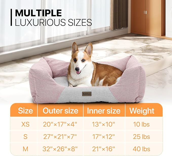 MoNiBloom 32"x26"x8" Dog Beds for Large Size Dogs Machine-Washable Linen-Like Fabric Pet Beds Warming Cozy Soft Bed for Dogs and Cat