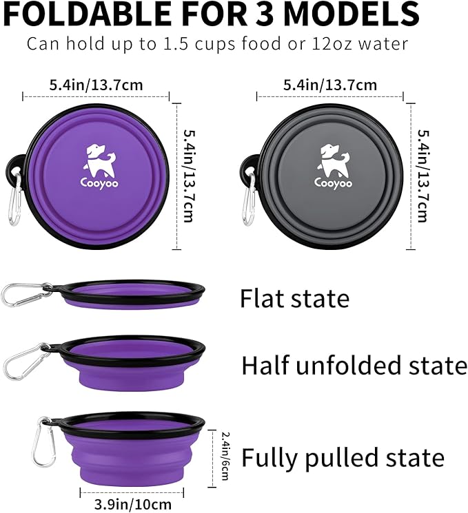 COOYOO Collapsible Dog Bowl 2 Pack 2 Carabiners