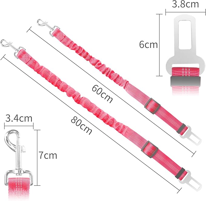 YAODHAOD Dog Seat Belt for Car with Elastic Bungee Buffer (2PCS) (Pink)