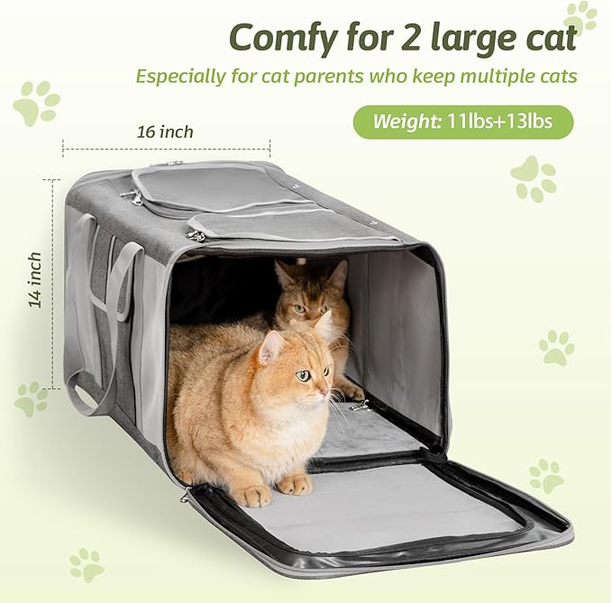 Sedioso Extra Large Cat Carrier for 2 Cats 24x 14x 16in Pet 40lbs, All-Sided