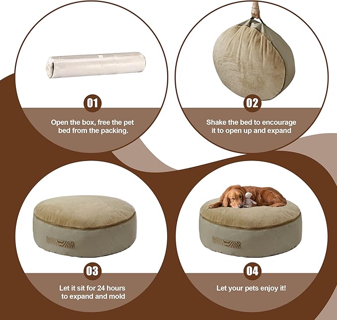 BALAPET Bean Bag Dog Bed Calming Dog Bed for Large Dogs with Removable Quilt Top & Washable Cover 30 inches Anti-Slip Round Fluffy Plush Dog Bed