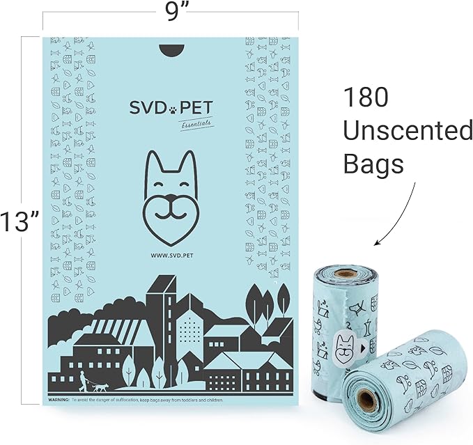 SVD.PET Dog Poop Bags 120 Unscented 100% Leak-Proof (8 Rolls, 120 count)
