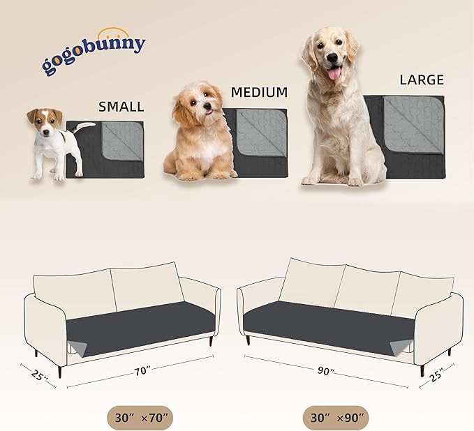 gogobunny 100% Double Sided Waterproof Dog Blanket Soft Pet Bed Cover Reversible Protect Furniture Couch Sofa Car for Puppy Large Dog Cat (Dark Charcoal/Light Charcoal 30x90 Inch 1))
