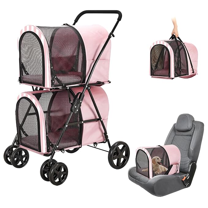 Double Pet Stroller for Dogs and Cats with 2 Detachable Carrier 4 Wheels,