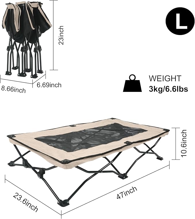 YEP HHO 47 Inches Long Elevated Folding Pet Bed Cot Travel Portable Breathable Cooling Textilene Mesh Sleeping Dog Bed (47 Inch (Pack of 1)