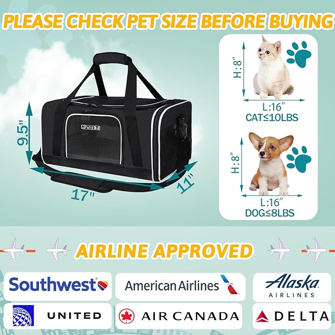 Petskd Pet Carrier 17x11x9.5 Alaska Airline Approved 1-10 LBS