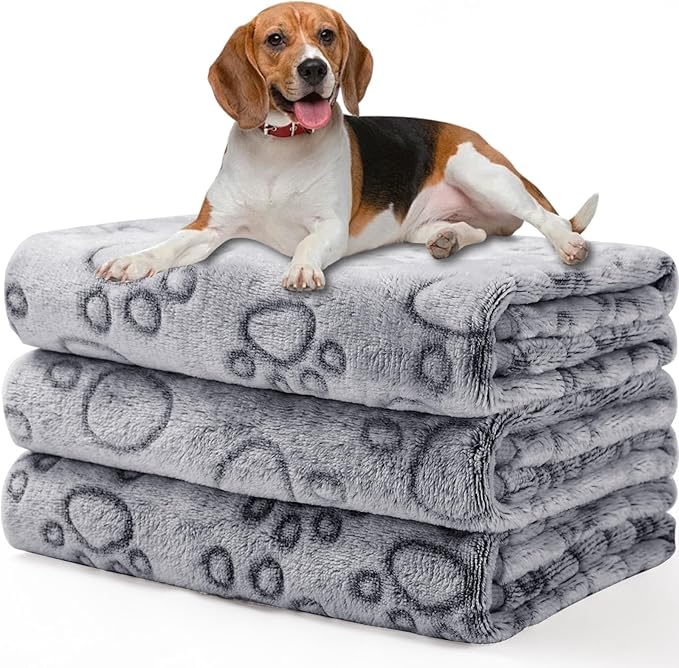 Luciphia 1 Pack 3 Blankets Fluffy Premium Fleece Pet Blanket Flannel Paw Printed Throw for Dog Cat Grey Paw Small(23"x16" 3)