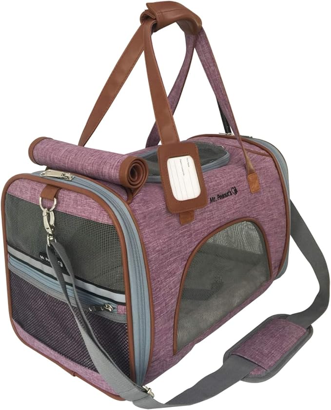 Mr. Peanut's Expandable Airline Approved Soft Sided Pet Carrier, Low Profile Gold Series Tote, Premium Brand Self Locking Zippers, Plush Faux Fleece Bedding with a Sturdy Plywood Base