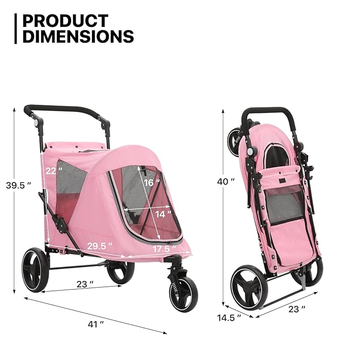 MoNiBloom Pet Stroller for Large Dogs or Multiple Dogs Cats with Adjustable Handle 3-Wheels Dual 55 lbs,