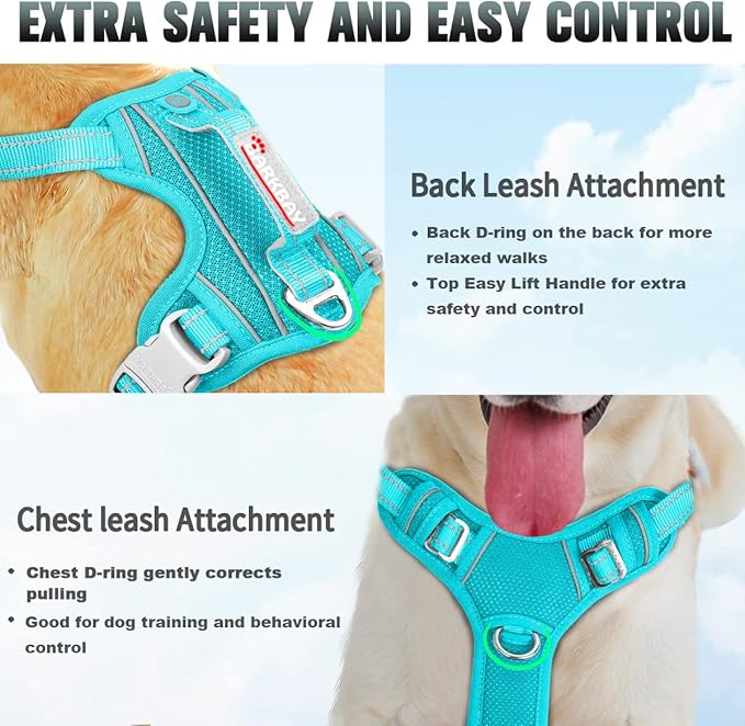 BARKBAY No Pull Dog Harness Large Step in Reflective Dog Harness with Front Clip and Easy Control Handle for Walking Training Running with ID tag Pocket(Ocean Blue