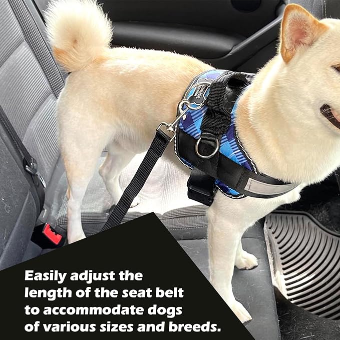 Dog Seat Belt Harness Adjustable Length Strong Grip 70cm (2Pcs)