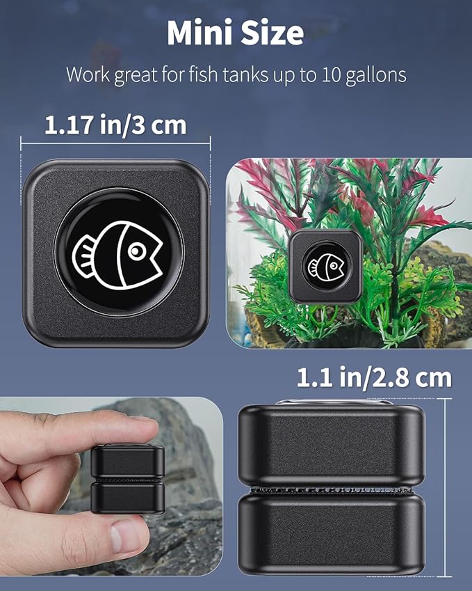Pawfly Aquarium Magnetic Brush Fish Tank Glass Cleaner 1 Inch 1/5 Inch 10 Gallons