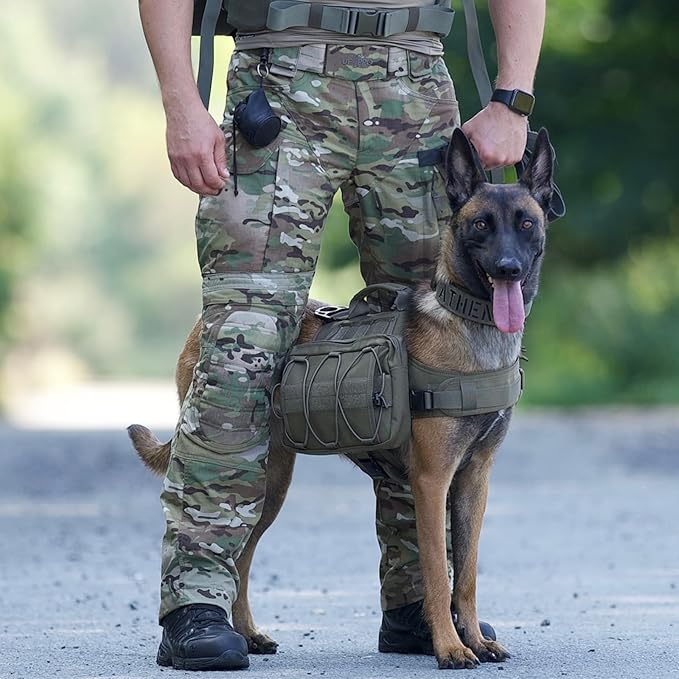 OneTigris Dog Backpack for Hiking Nylon Dog Harness Backpack with Side Pockets for Large Dog with 17"-23.5" Neck Girth and 25"-31" Chest Girth (Green