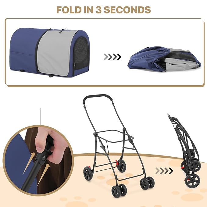 MoNiBloom Double Dog Stroller with Detachable Carrier Bags Large 4 Wheels Foldable Jogger for Small and Medium Dog Cats