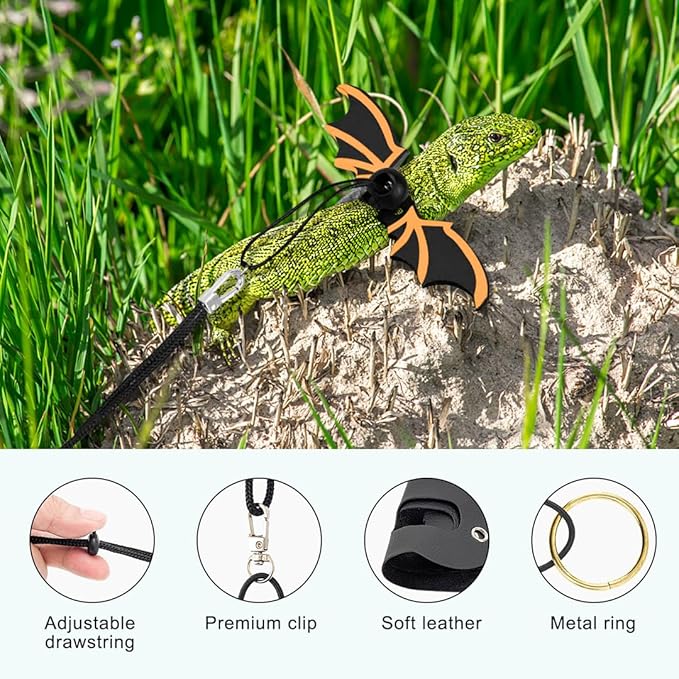 Zayookey Bearded Dragon Carrier Leather Leash Set Lizard Adjustable Harness Leash (S,M,L, 3 Pack) Reptile Small Pet Backpack Bearded Dragon Training Leashes for Outdoor Travel