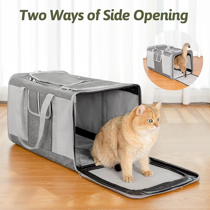 Sedioso Extra Large Cat Carrier for 2 Cats 24x 14x 16in Pet 40lbs, All-Sided