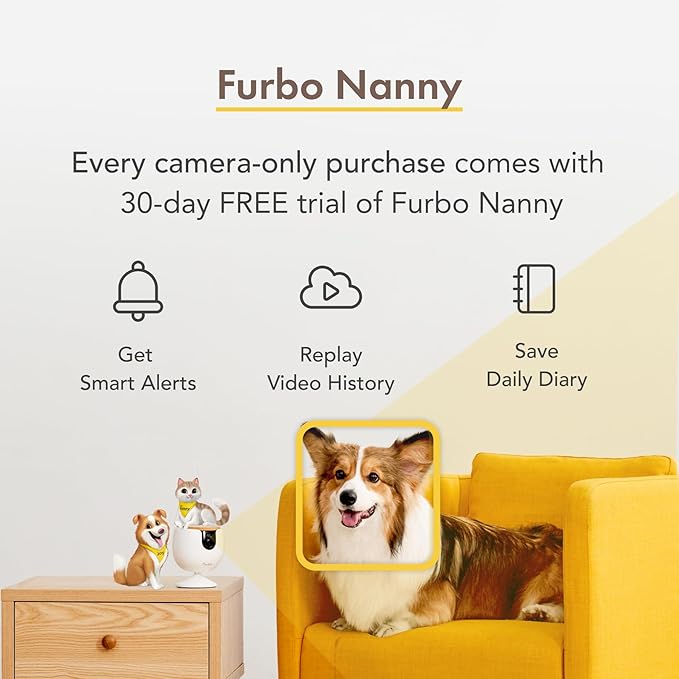 Furbo Mini New Pet Camera: Home Security Camera with Barking or Meowing Alerts 2-Way Speaker