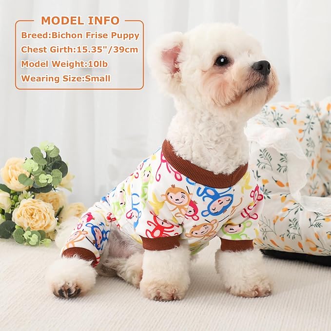 Dog Pajamas Cute Duck Soft Fleece Stretchy Dog Onesie Pet Pjs Fall Dog Clothes for Small Dogs Girl Boy (X-Small, Brown Monkey)