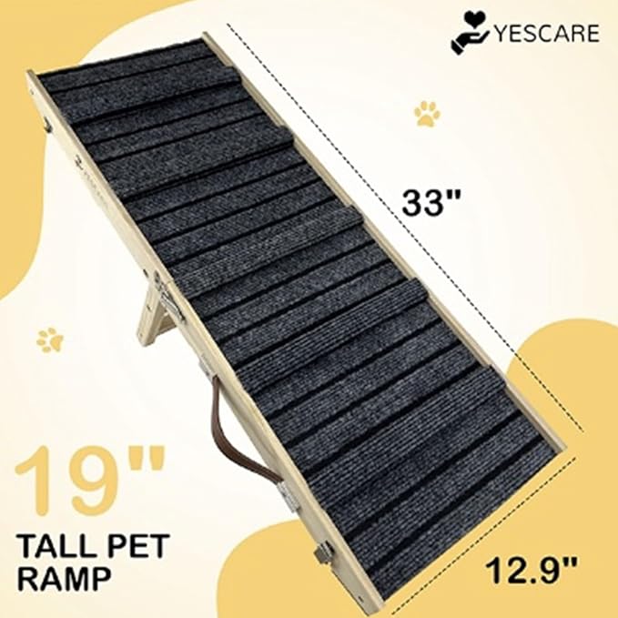 Folding Pet Ramp with Crossbars for Small Dogs and Cats Plus Toy Disc 19" Adjustable 50lbs Also 4 Levels