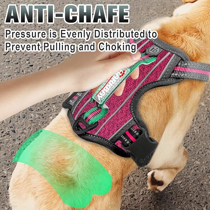 BARKBAY No Pull Dog Harness Large Step in Reflective Dog Harness with Front Clip and Easy Control Handle for Walking Training Running with ID tag Pocket(Pink/Black