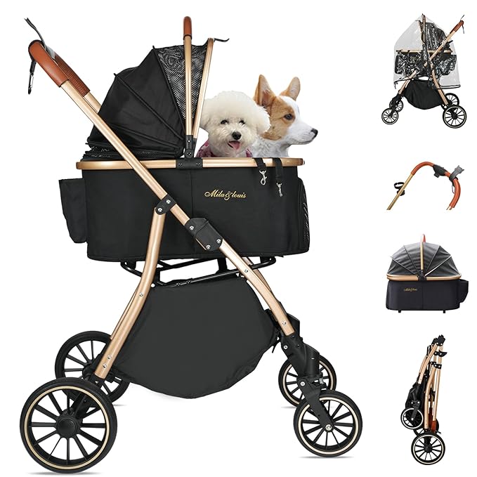 MILA&LOUIS 3 in 1 Folding Dog Stroller 4 Wheels 30lbs, Dog
