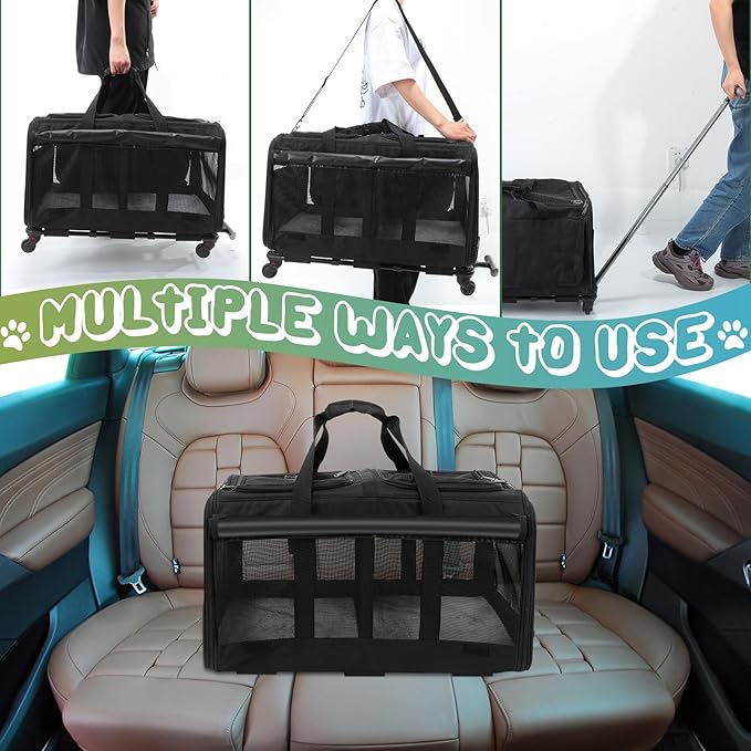 2 Set Double Cat Carrier with Wheel 2 Cats,Rolling