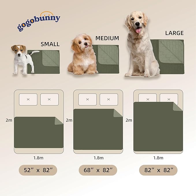 gogobunny 100% Double Sided Waterproof Dog Blanket Soft Pet Bed Cover Reversible Protect Furniture Couch Sofa Car for Puppy Large Dog Cat (Dark Olive/Light Olive 82x120 Inch 1))