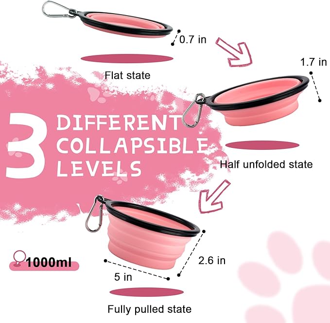 Collapsible Dog Bowls for Travel 2-Pack Dog 2 Carabiners,