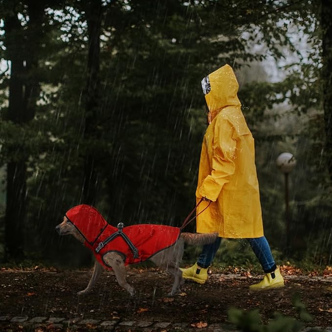 Mosucoirl Dog Raincoat Waterproof Dog Hoodie Reflective Dog Raincoat Hooded Adjustable Rain Jacket for Small Medium Large Dogs Puppies (Red, S)