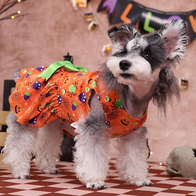 CuteBone Halloween Dog Dresses Velvet Holiday Small Dogs Clothes Onesie Pet Apparel Girl Puppy Skirt with Bow Hair Rope CVA47L