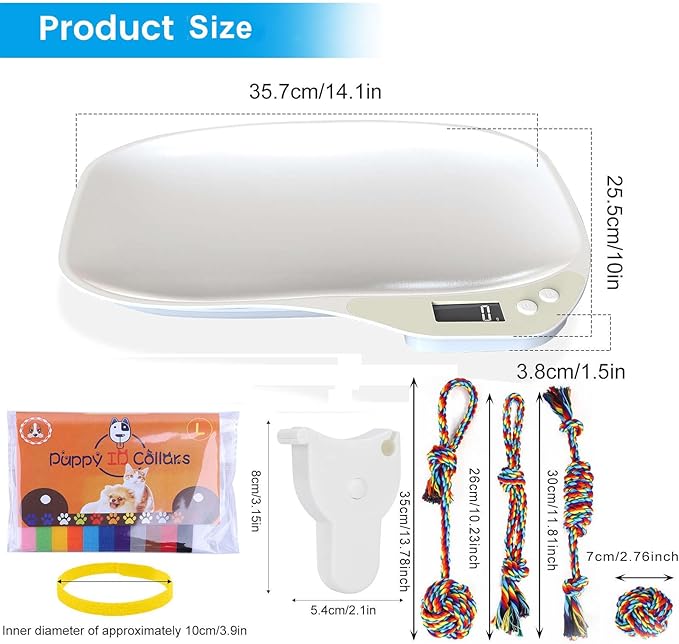 Integrated Puppy Scale 4 Dog RopeToy&15 Adjustable 33 lb,Length 11inch White