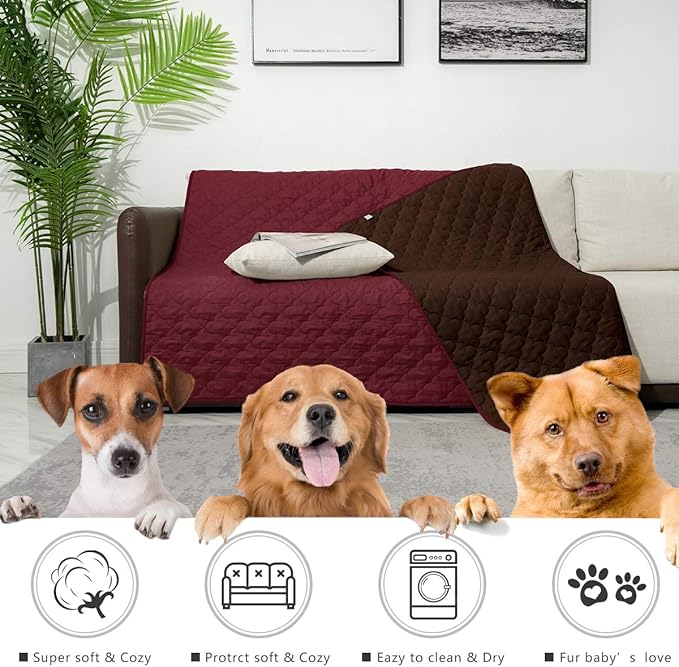 SPXTEX Dog Bed Covers Dog Pet Pads Puppy 1 Piece 82"x102" Burgundy+Chocolate