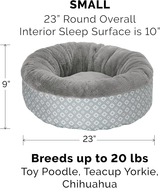 Furhaven 23" Round Donut Dog Bed for Indoor Cats & Small Dogs 20 lbs
