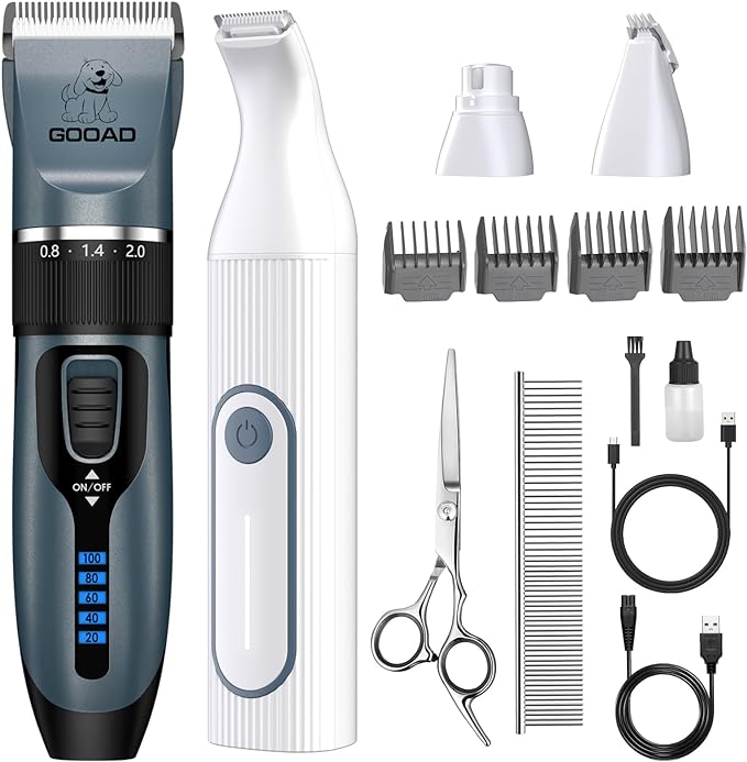 Dog Clippers Grooming Kit Hair Clipper -4 in 1Low Noise -Rechargeable-Cordless Quiet Paw Trimmer Nail Grinder