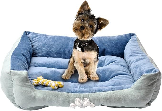 047393528407 Rectangle Pet Bed with Dog Paw Printing Toys 25" x 21", Brown/Coffe