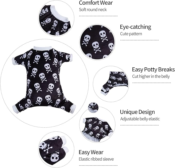 CuteBone Halloween Dog Pajamas Skeleton Clothes Soft Puppy P254L