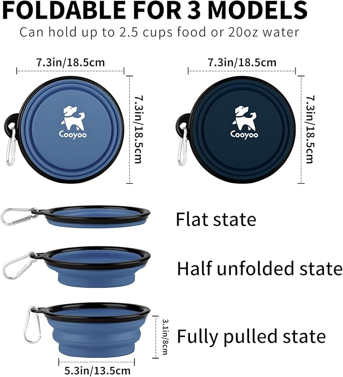 COOYOO Collapsible Dog Bowl 2 Pack 2 Carabiners