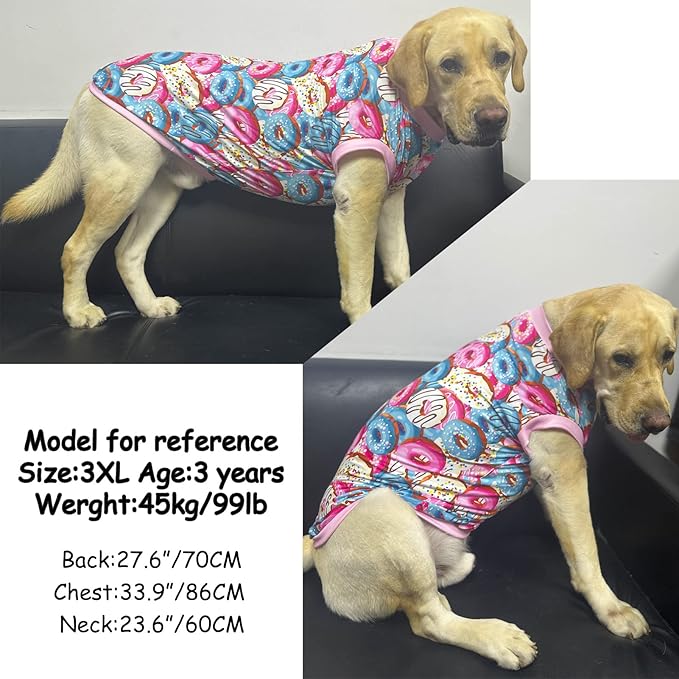 2 Pack Dinosaur with Colorful Doughnut Cute Prints Dog Vest T-Shirt for Large Dog (XL,DinosaurDoughnut)