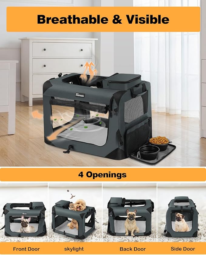 Large Cat Carrier 24"x16"x16" 2 Bowls,