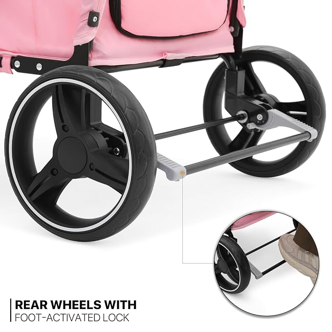 MoNiBloom Pet Stroller for Large Dogs or Multiple Dogs Cats with Adjustable Handle 3-Wheels Dual 55 lbs,