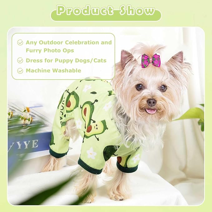 Dog Pajamas Pjs Spring Summer Dog Clothes for Small Dogs Girl Boy Soft Stretchy Puppy Clothes Onesie Cat Pet Jammies Outfit (Avocado