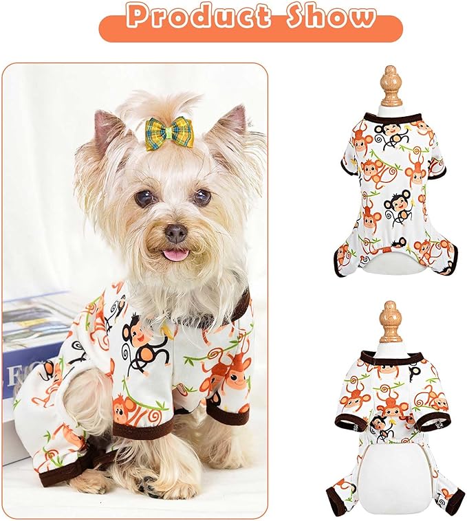 Dog Pajamas Pjs Spring Summer Dog Clothes for Small Dogs Girl Boy Soft Stretchy Puppy Clothes Onesie Cat Pet Jammies Outfit (Monkey