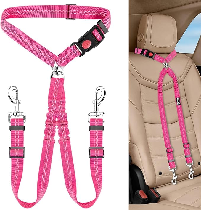 Yuehuam Dog Car Seat Belt 2023 Pet 2 Dogs, 360 Degree