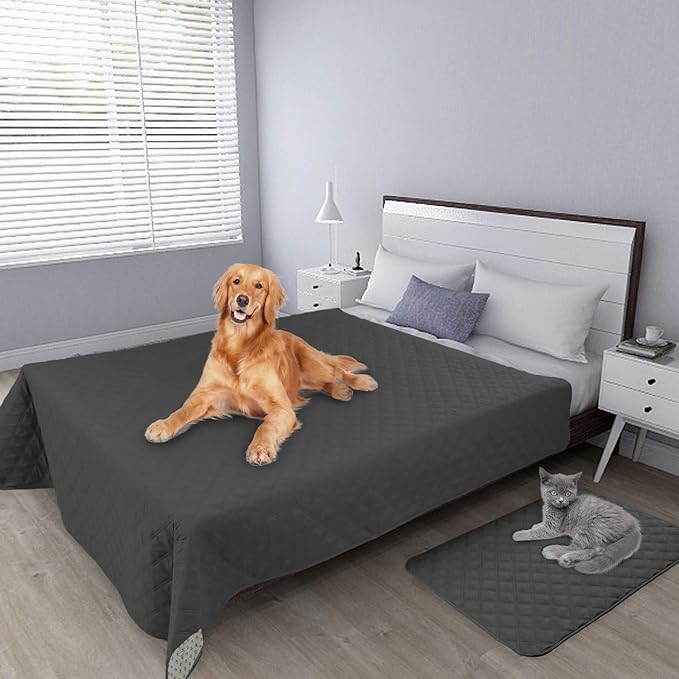 Easy-Going 100% Waterproof Dog Bed Cover Furniture Protector Sofa Cover Non-Slip Washable Reusable Incontinence Bed Underpads for Pets Kids Children Dog Cat(52X82 in,Dark Gray)