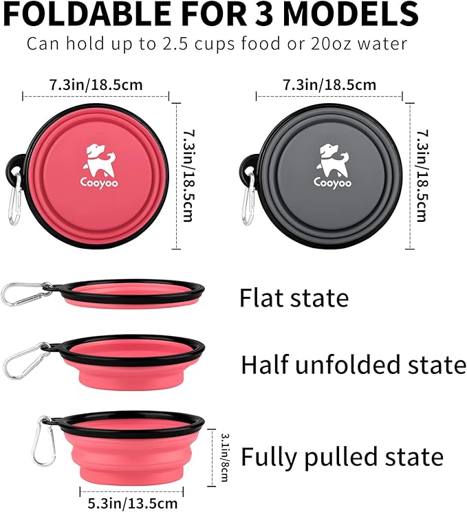 COOYOO Collapsible Dog Bowl 2 Pack 2 Carabiners