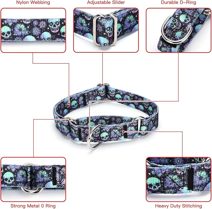 Martingale Dog Collars - Flower Multicolor Cute Patterns, Adjustable Nylon Training Dog Collar Suitable for Boy and Girl Dogs Medium Large Dogs (L, Pink)