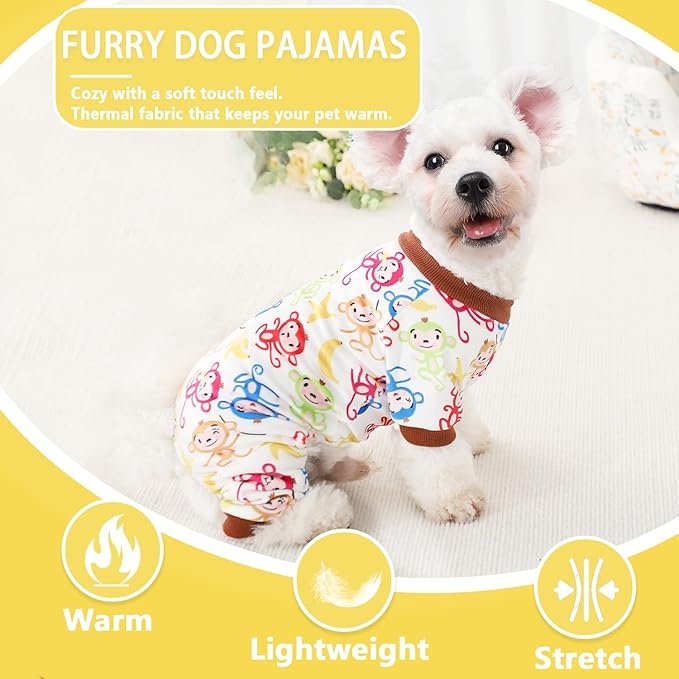 Dog Pajamas Cute Duck Soft Fleece Stretchy Dog Onesie Pet Pjs Fall Dog Clothes for Small Dogs Girl Boy (X-Small, Brown Monkey)