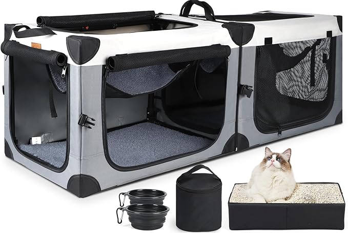 Lekereise Collapsible Dog Crate for Travel 2-in-1 (23.6" x2) x16.5"x16.5"